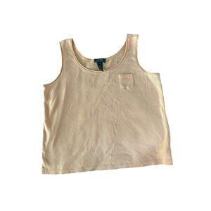 Vintage Lauren Ralph Lauren Womens XL Peach Ribbed Tank Top With Pocket